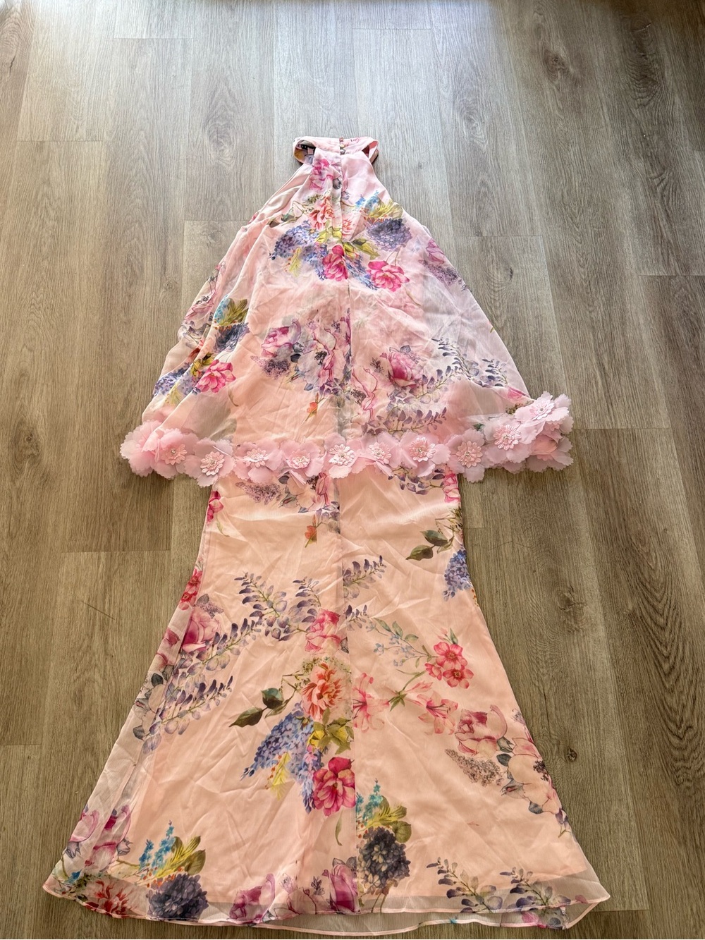 elliatt millie pink 3f floral trim halter neck tiered maxi gown dress size large - Picture 9 of 14